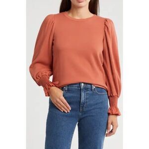 $207 Nation LTD Red Clay Crewneck Long Sleeve Sweatshirt Juliet Sleeves Sz S